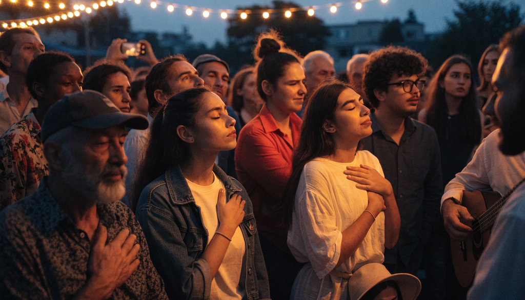 Rebetiko today festival crowd, photorealistic photograph of an audience moved by a live performance