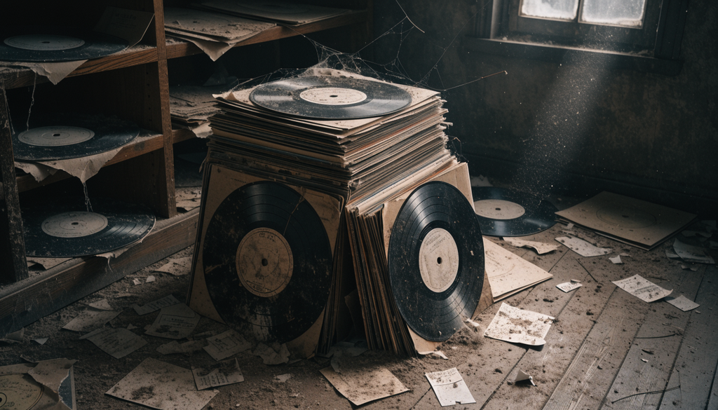 Rebetiko myths censorship history, photorealistic photograph of old records in storage