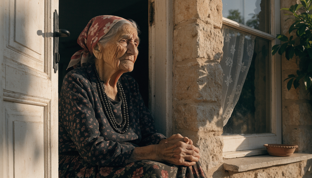 Asia Minor refugees elderly survivor portrait, photorealistic photograph decades after 1922