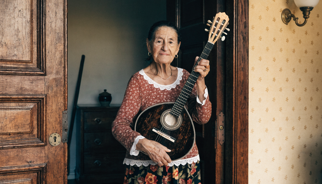 Rebetiko myths women performers, photorealistic photograph of a female musician with a bouzouki