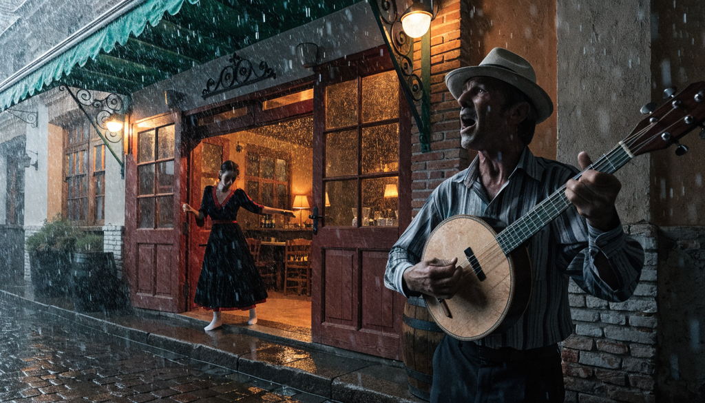 Rebetiko live zeibekiko dance, photorealistic photograph of a solo dancer at a night performance