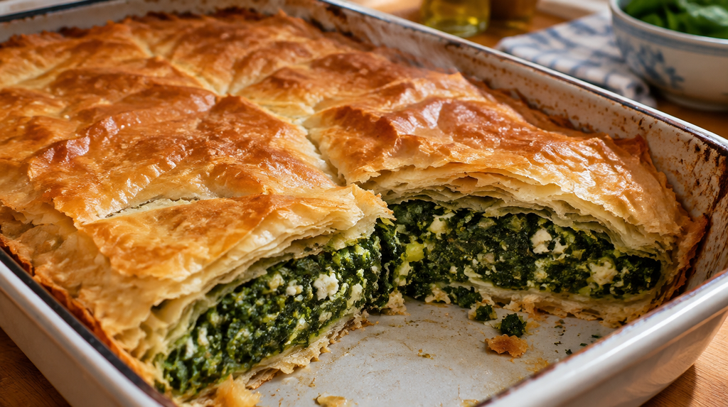 Pastel de espinafre recém-assado