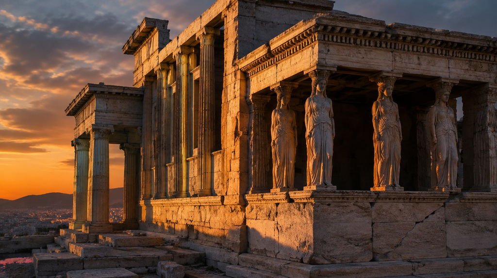 Ancient temple ruins associated with the Athena vs Poseidon myth on the Acropolis