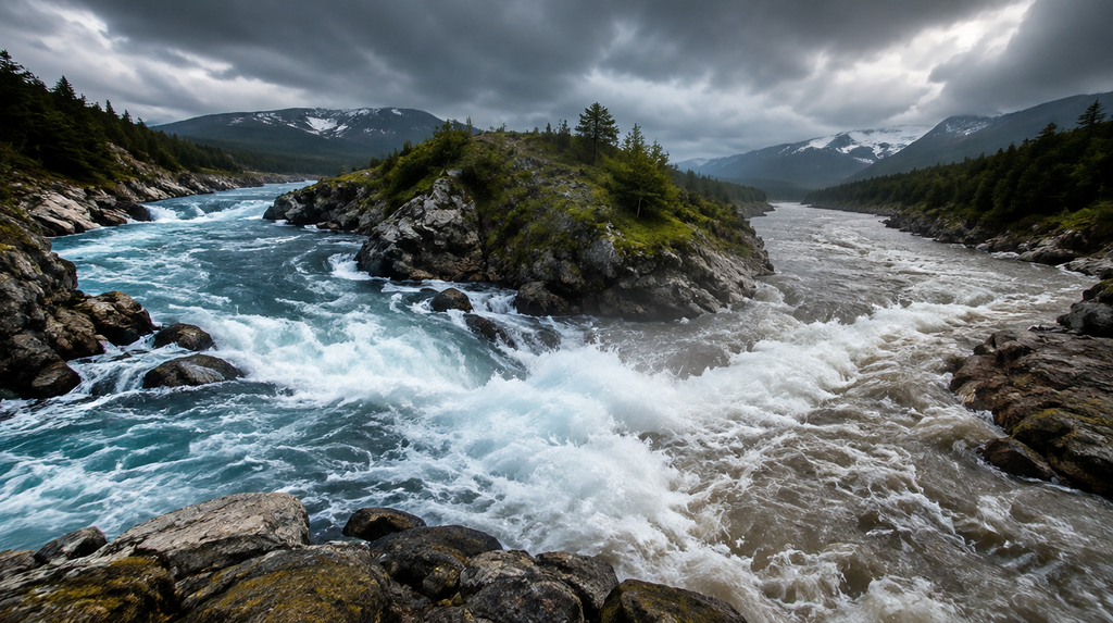 Two rivers converging, representing the Augean Stables labor of Hercules